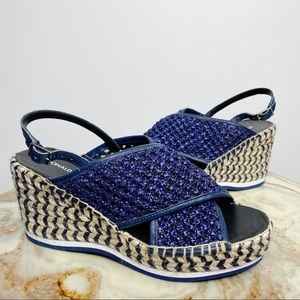 Donald J Pliner Navy Blue Wedge Sandals Size 8